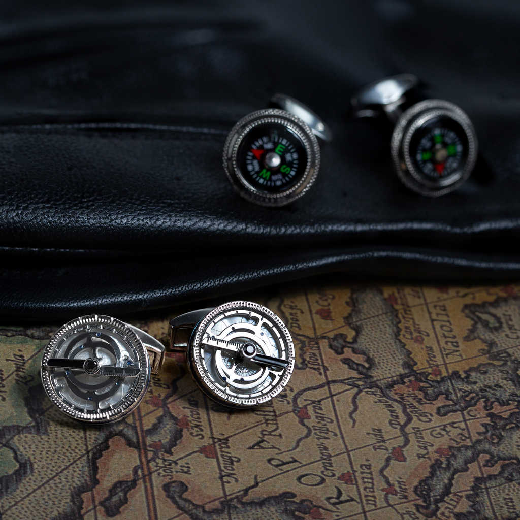 Compass Cufflinks in Palladium Plated