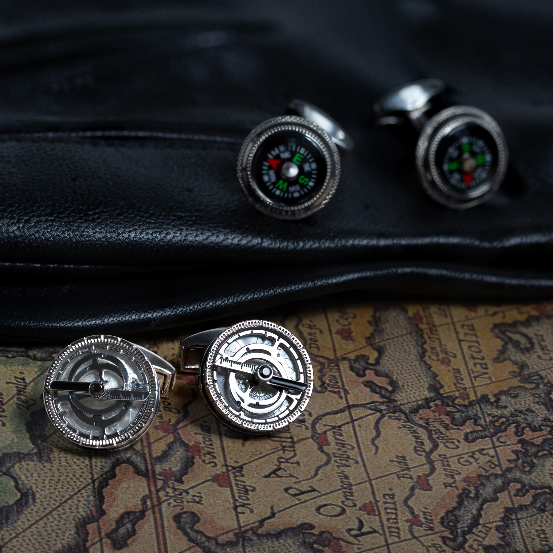 Compass Cufflinks in Palladium Plated