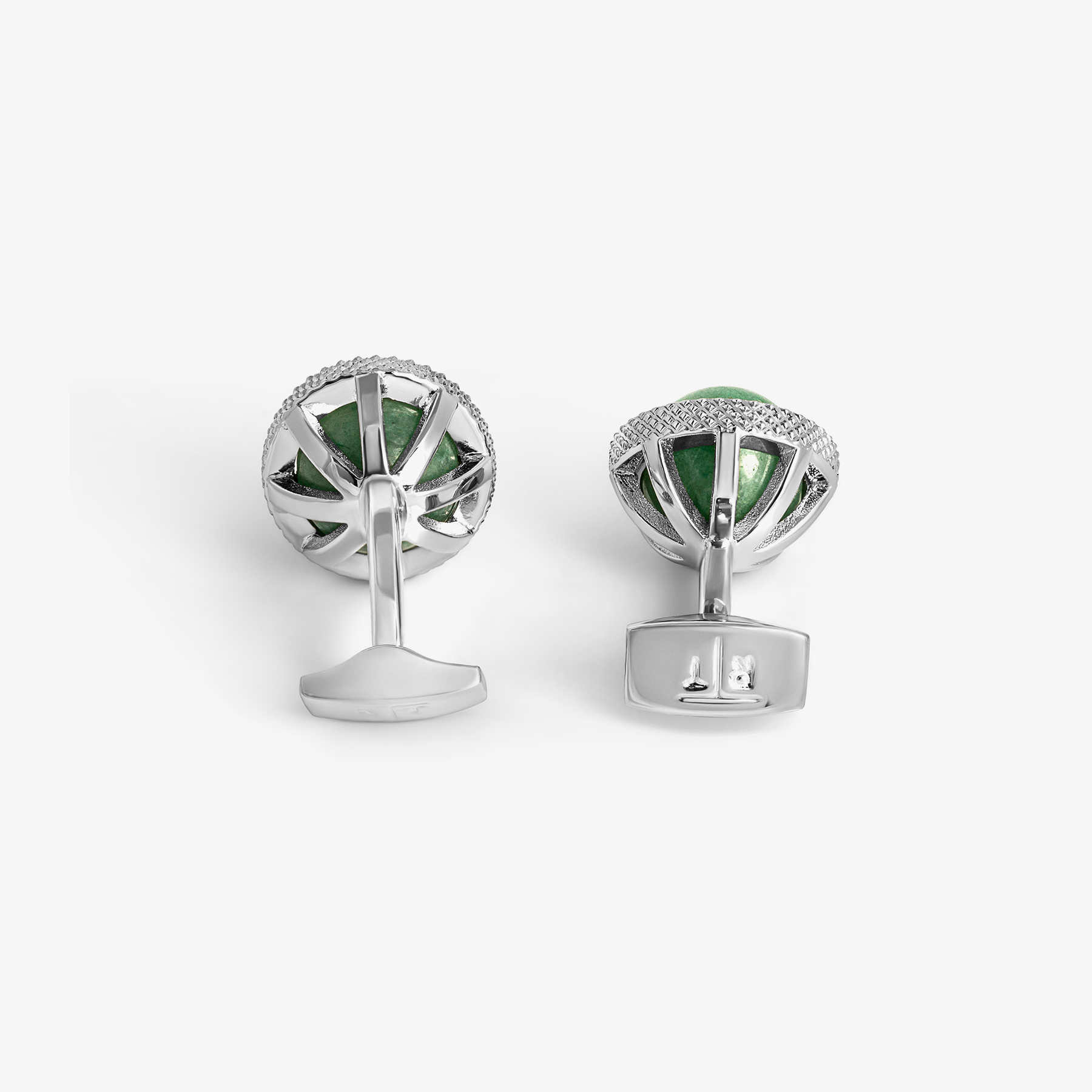Gyrate Semi - Precious Cufflink in Green Aventurine with Green Enamel