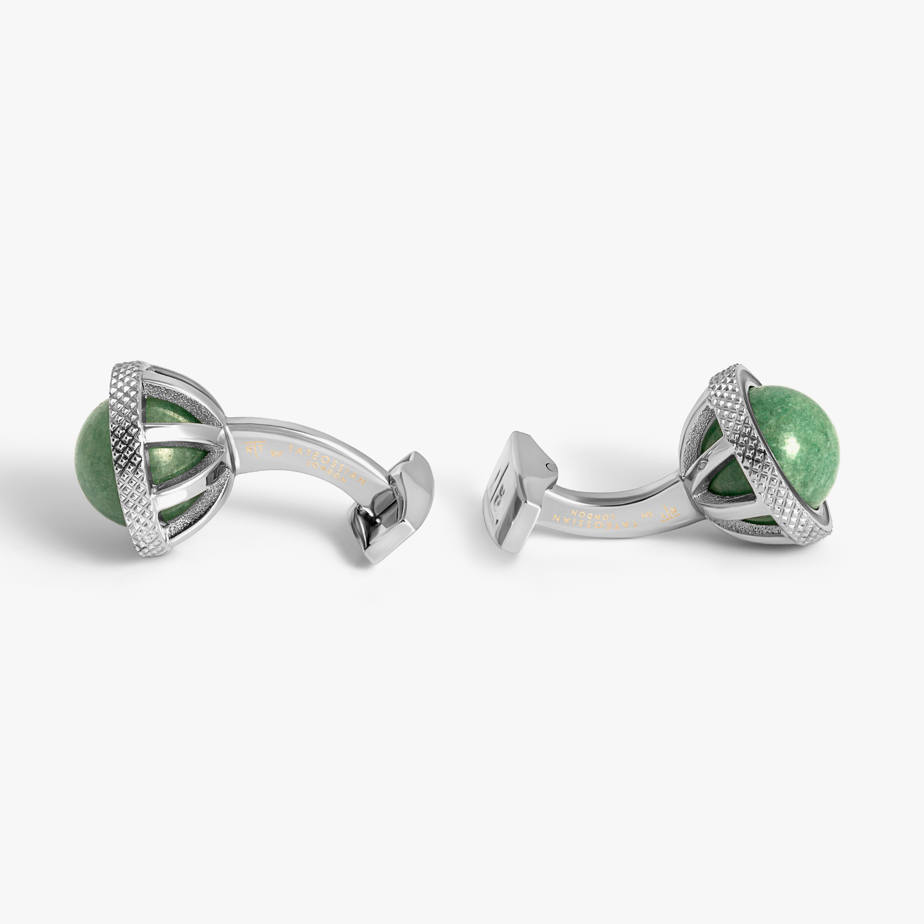Gyrate Semi - Precious Cufflink in Green Aventurine with Green Enamel