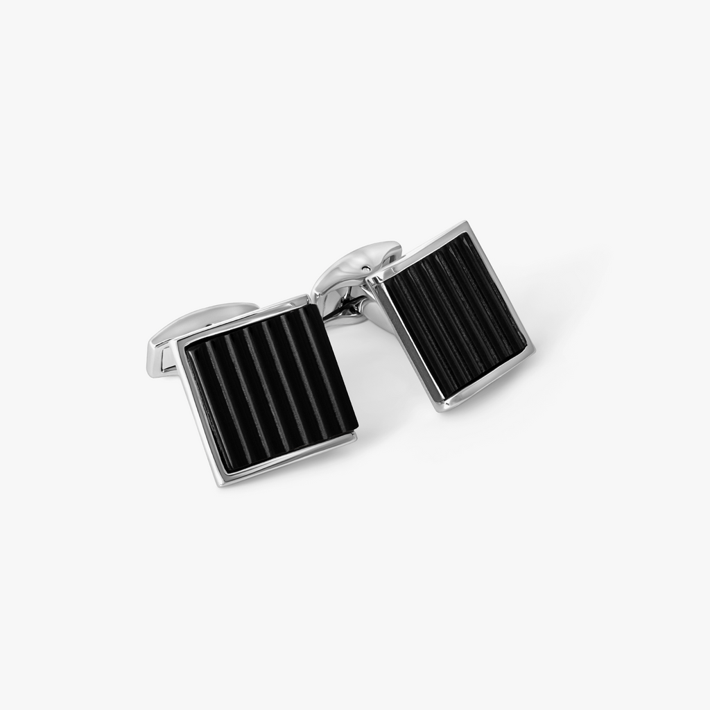 Ribbed Wedge Semi-Precious Stone Cufflinks with Black Onyx