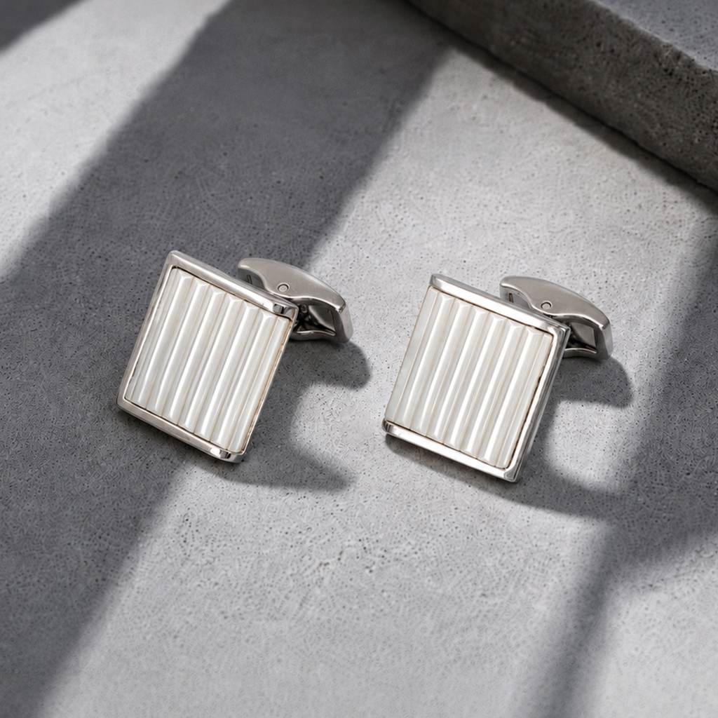 Ribbed Wedge Semi-Precious Stone Cufflink in White MOP