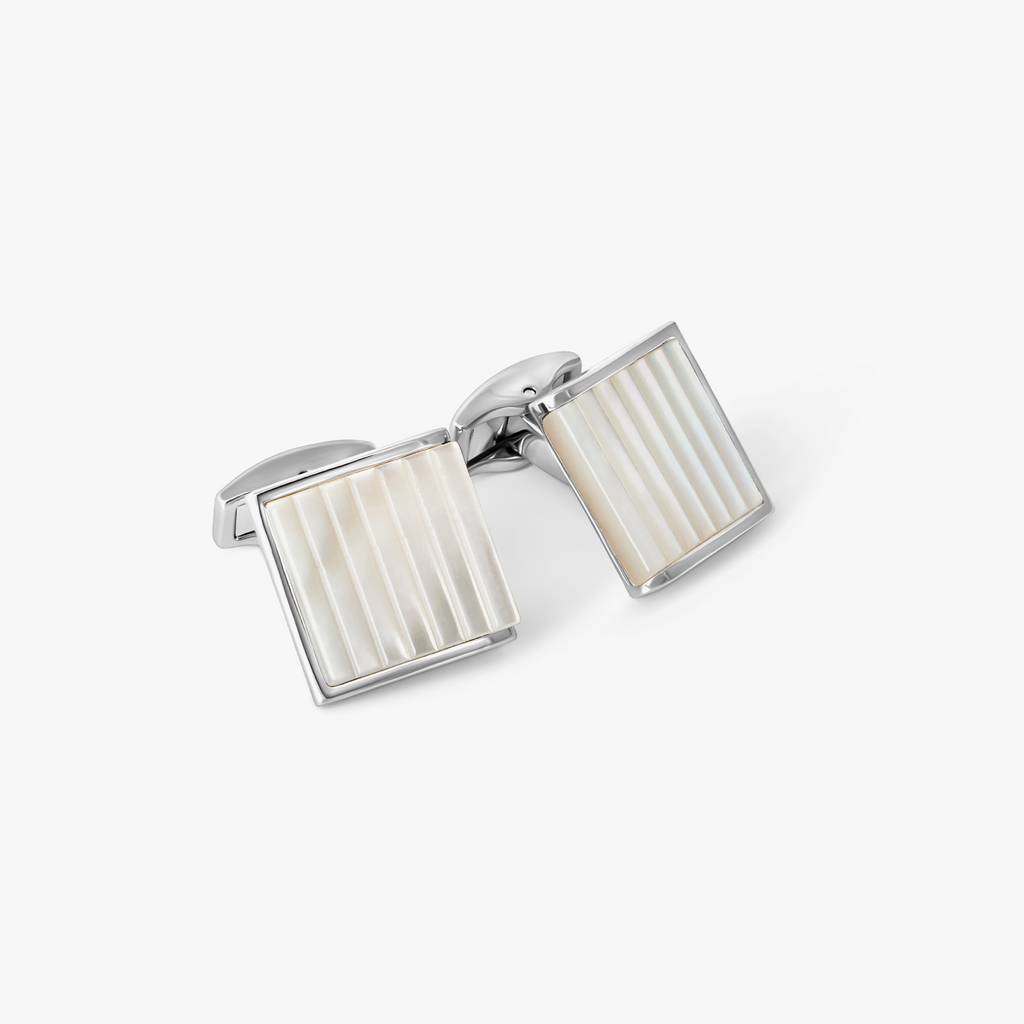 Ribbed Wedge Semi-Precious Stone Cufflink in White MOP