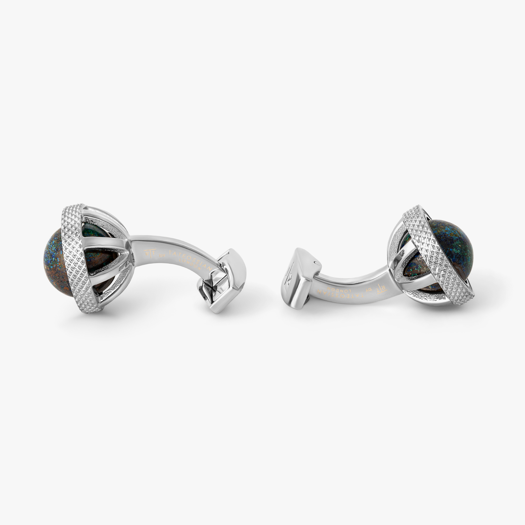 Gyrate Semi-Precious Azurite Globe Cage Cufflinks with Navy Enamel