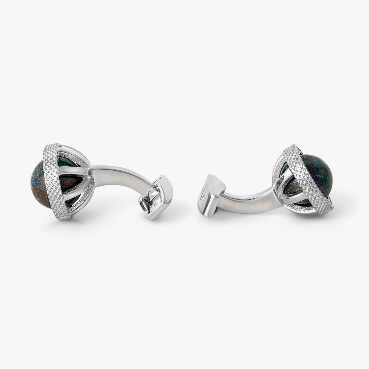 Gyrate Semi-Precious Azurite Globe Cage Cufflinks with Navy Enamel