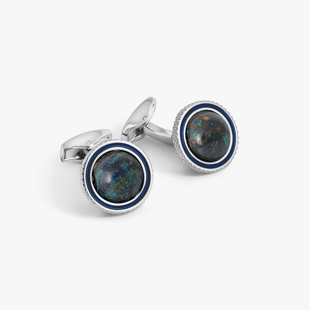 Gyrate Semi-Precious Azurite Globe Cage Cufflinks with Navy Enamel