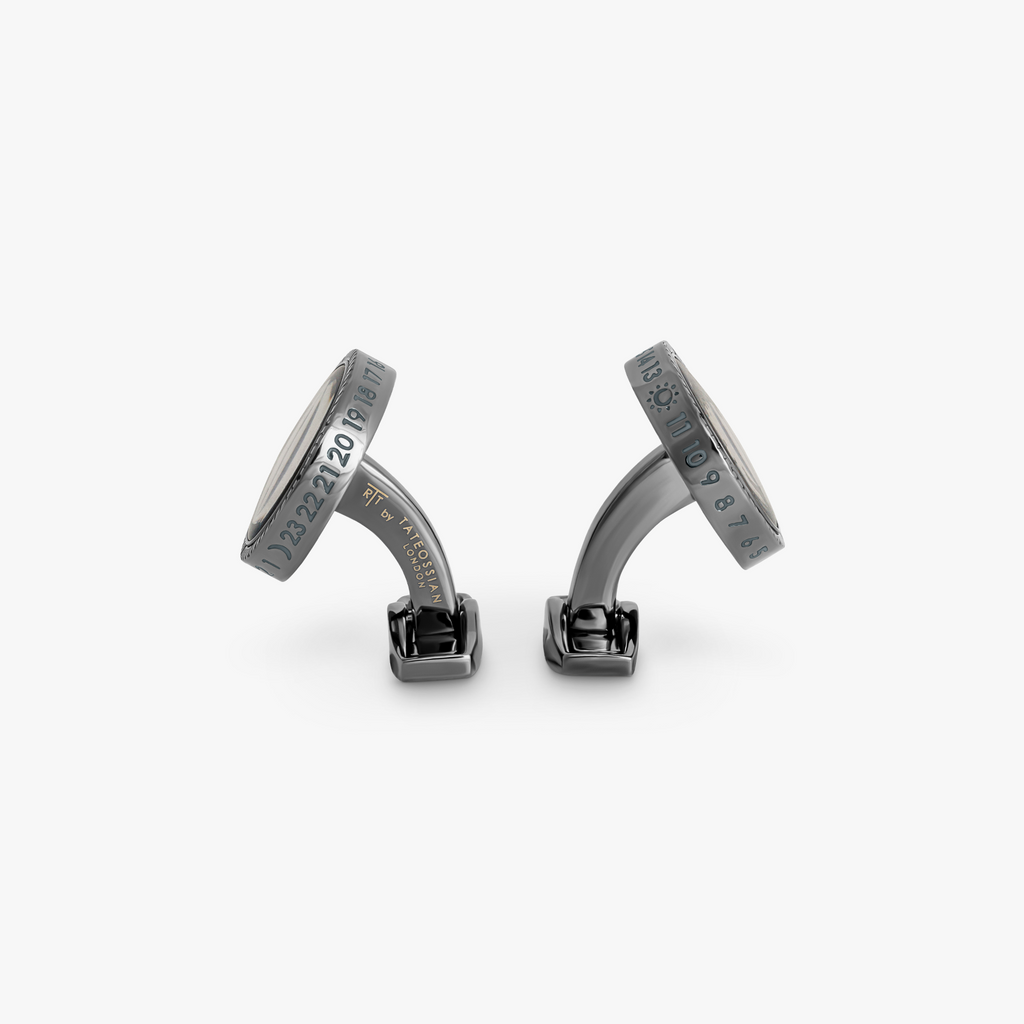 Globetrotter Rotating World Map Cufflinks in Gunmetal & Enamel