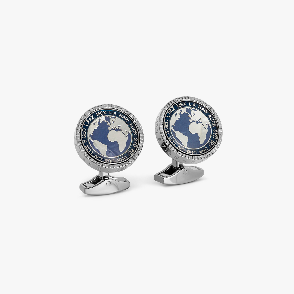 Globetrotter Rotating World Map Cufflinks in Gunmetal & Enamel