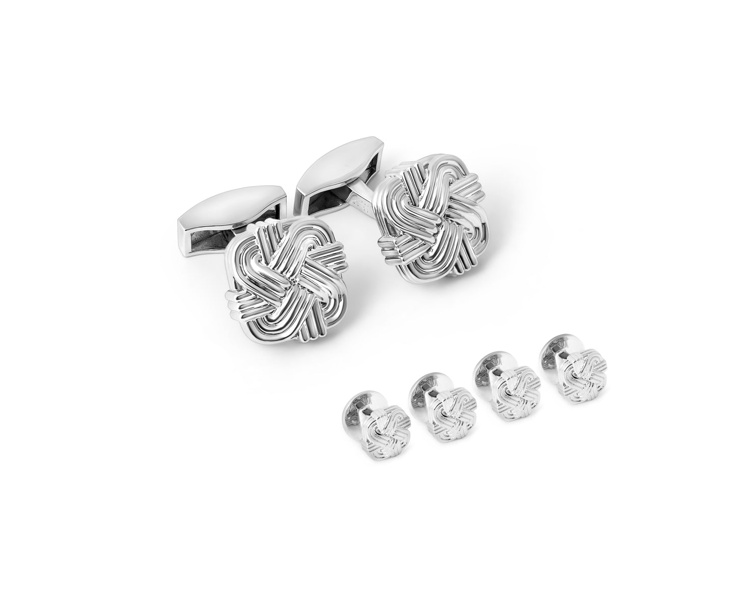 Quad Knot Cufflinks & Shirt Studs With Palladium Plating