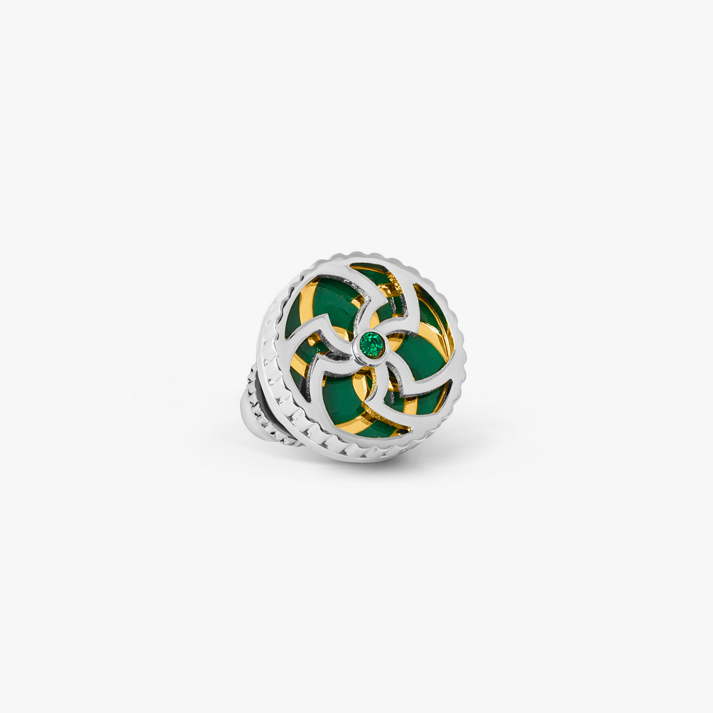 Rotating Trinity Pin With Green Enamel And Swarovski Crystals