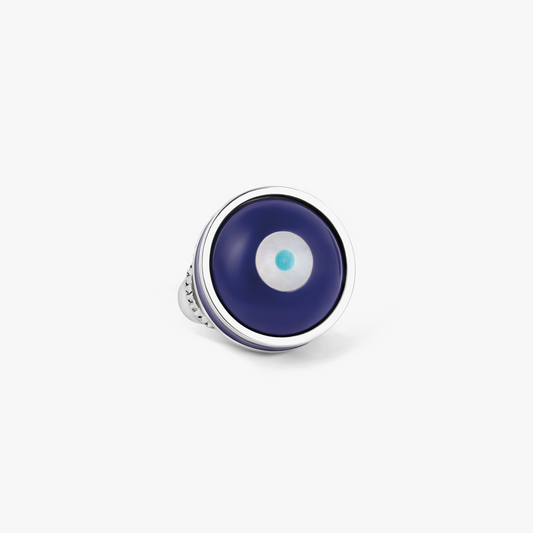 Milos Evil Eye Pin in Blue Resin & White Mother of Pearl