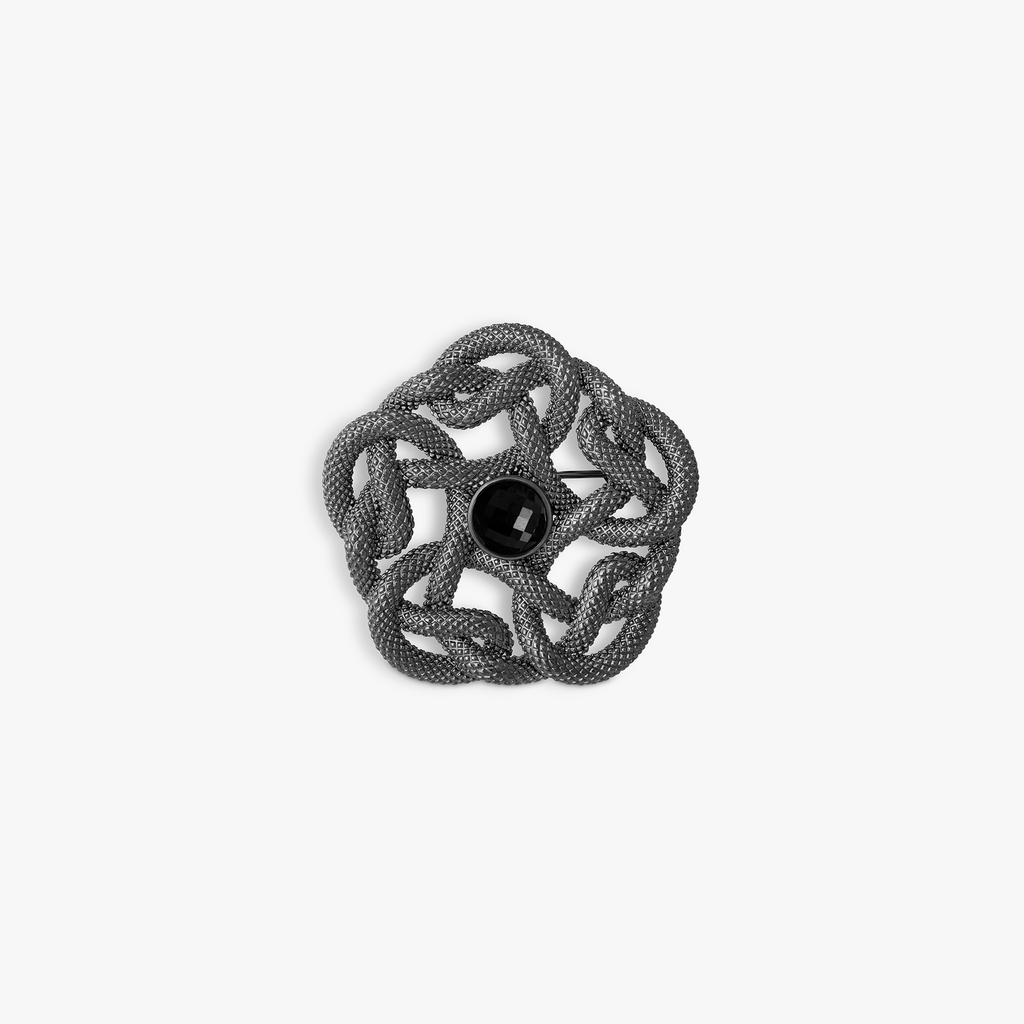 Cobra Knot Brooch Pin in Gunmetal with Onyx