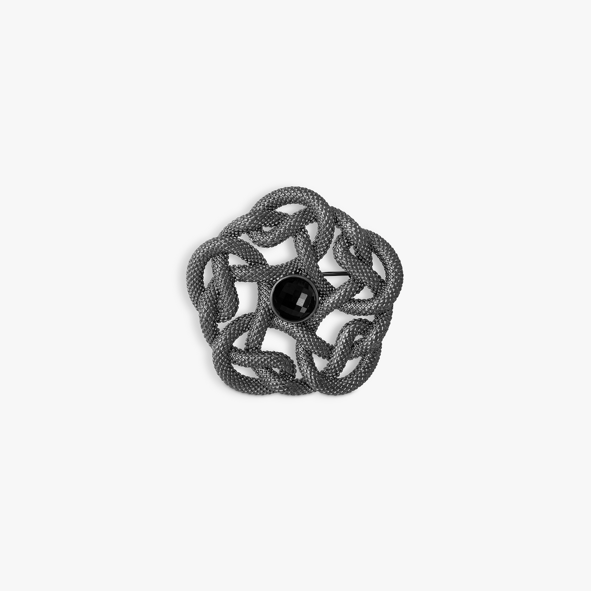 Cobra Knot Brooch Pin in Gunmetal with Onyx
