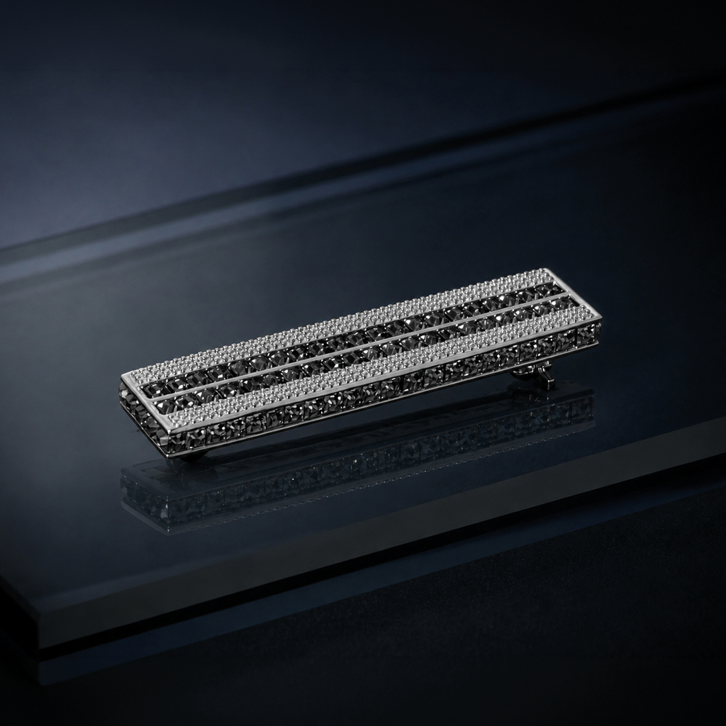 SW Rectilinear Bar Pin with Black Swarovski Crystals