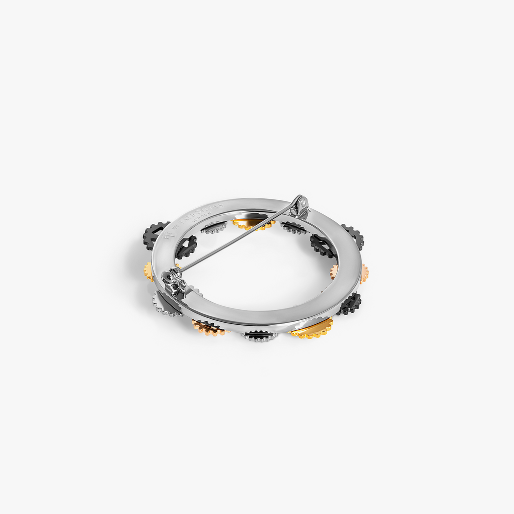Multi Gear Cerchio Brooch Pin with Rotating Gears