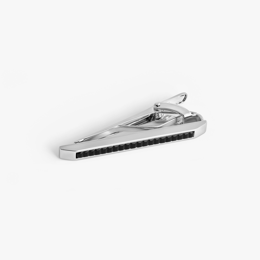 Ribbed Wedge Semi-Precious Stone Tie Clip in Black Onyx