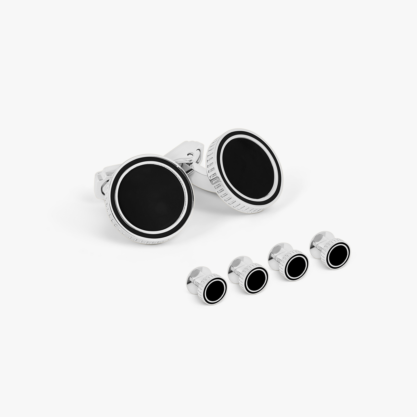 THOMPSON Tambor Cufflink Stud Set In White Bronze plated Base Metal With Onyx