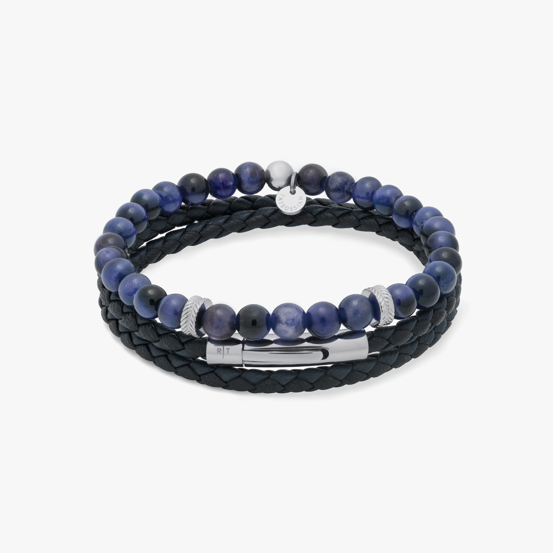 Stacked Multi-Layer Mixed Bracelet In Sodalite and Navy leather