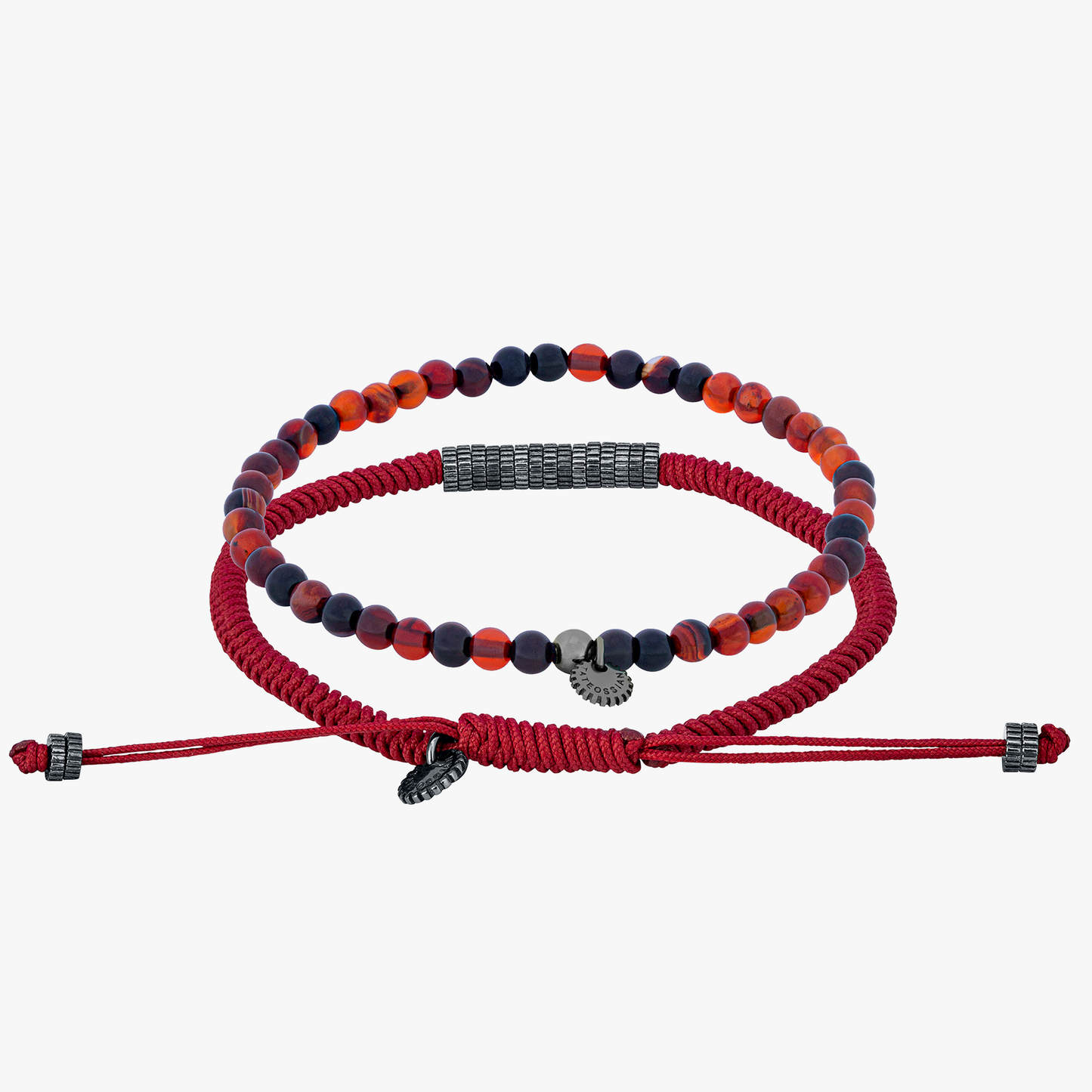 Red Sterling Silver Macrame Serpente Gear Duo Bracelet