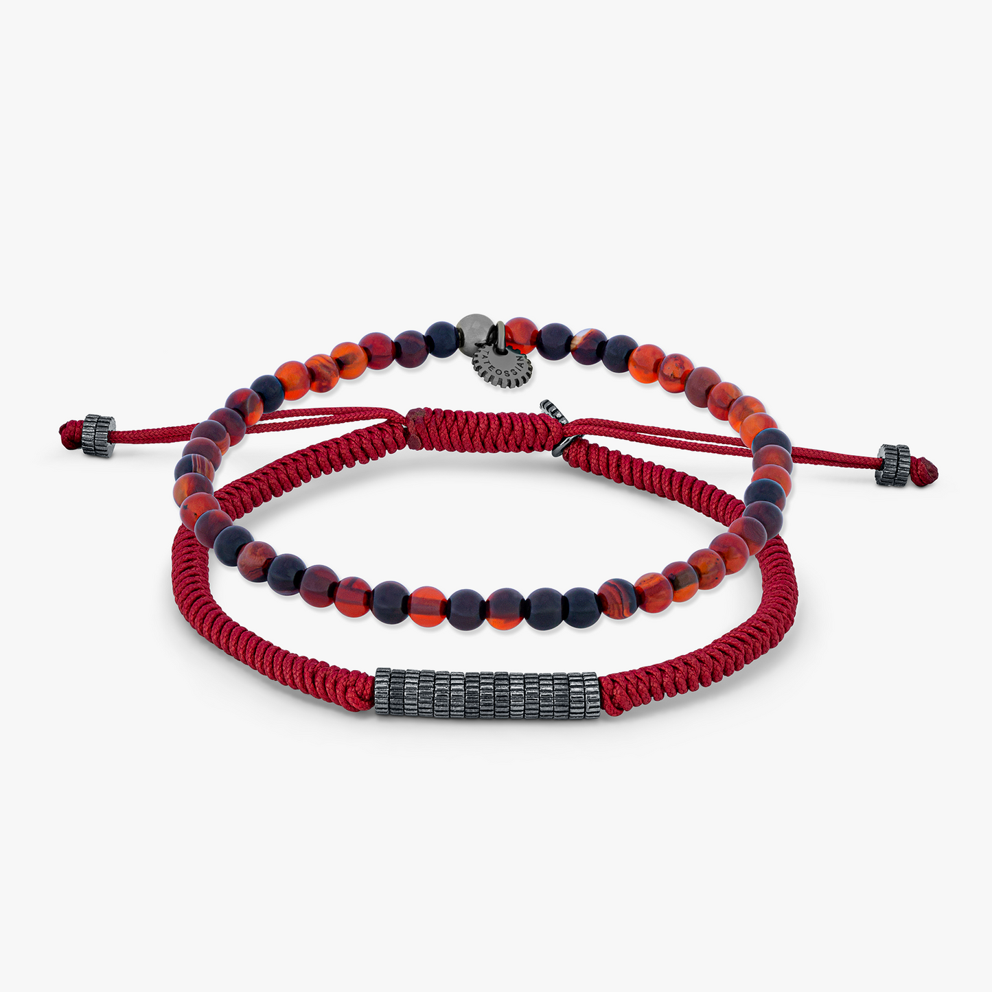 Red Sterling Silver Macrame Serpente Gear Duo Bracelet