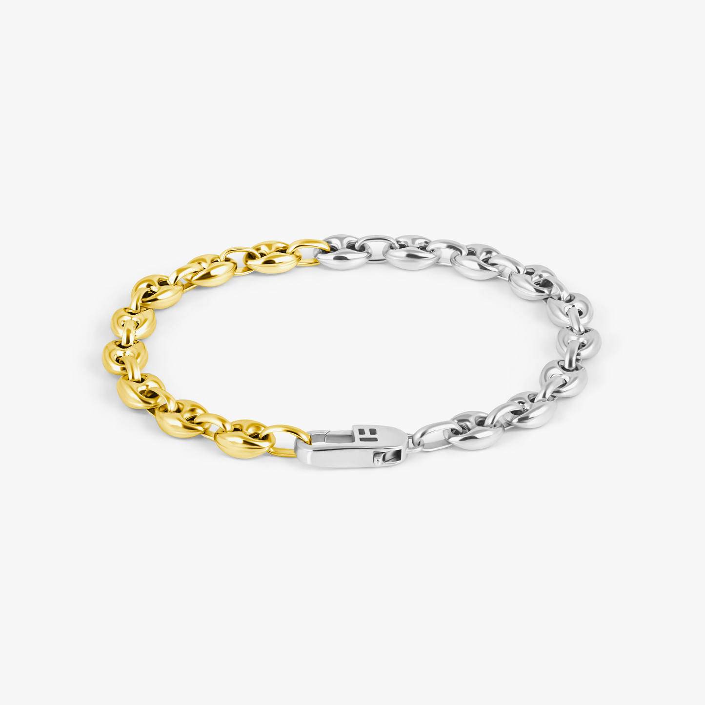Duo Tone Marine Link Chain Bracelet In Sterling Silver
