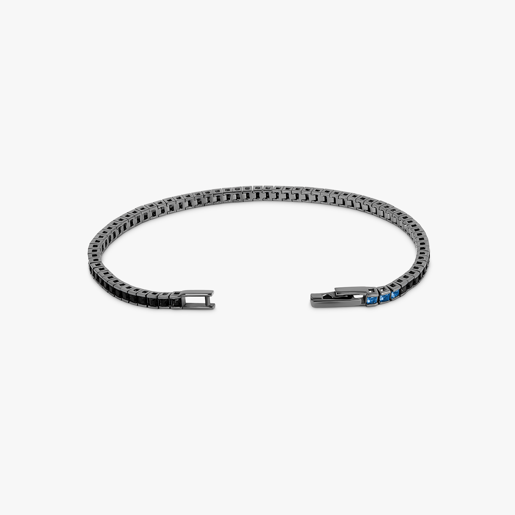 Quadro Tennis Semi-Precious Bracelet In Black Rhodium Plated Sterling Silver With Black Nano Stones