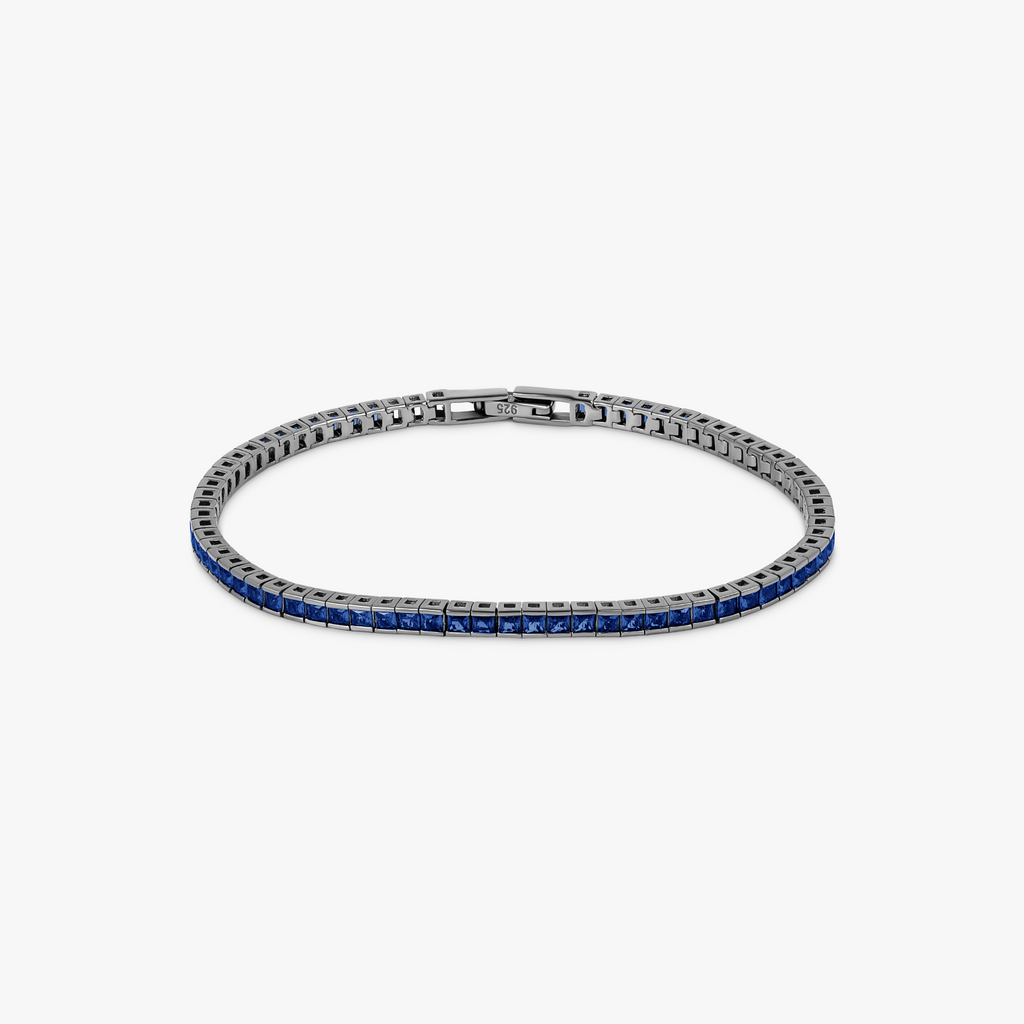 Quadro Tennis Semi-Precious Bracelet In Black Rhodium Plated Sterling Silver With Blue Spinel