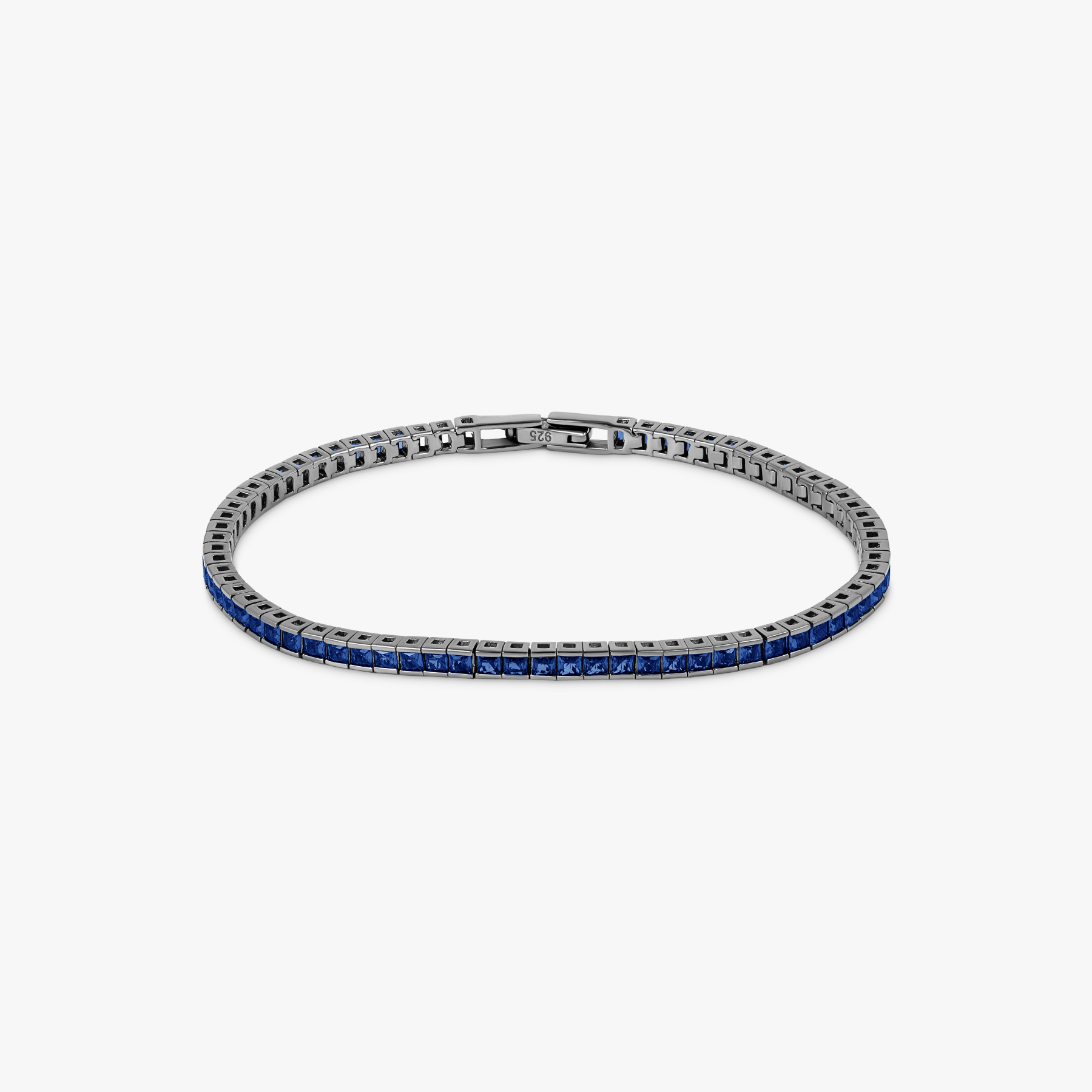 Quadro Tennis Semi-Precious Bracelet In Black Rhodium Plated Sterling Silver With Blue Spinel