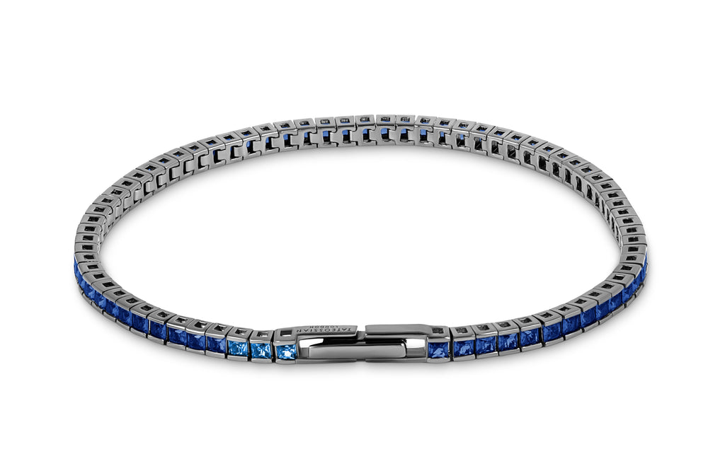 Quadro Tennis Semi-Precious Bracelet In Black Rhodium Plated Sterling Silver With Blue Spinel