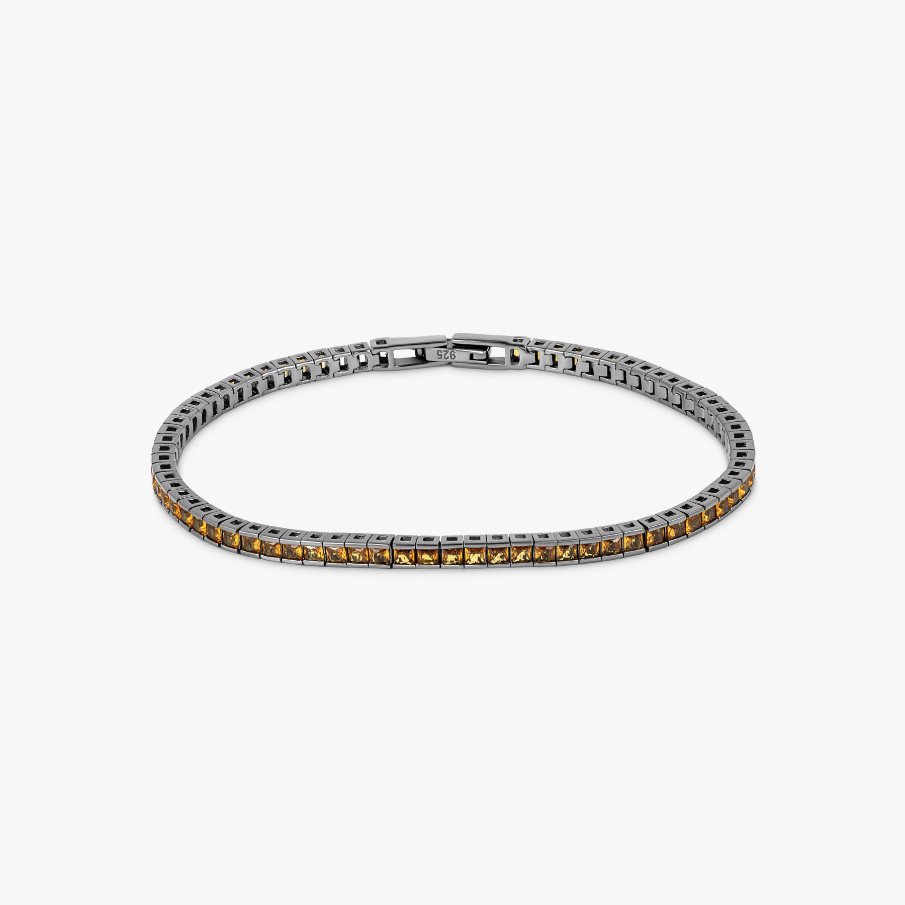 Quadro Tennis Semi-Precious Bracelet In Black Rhodium Plated Sterling Silver With Yellow Nano Stones