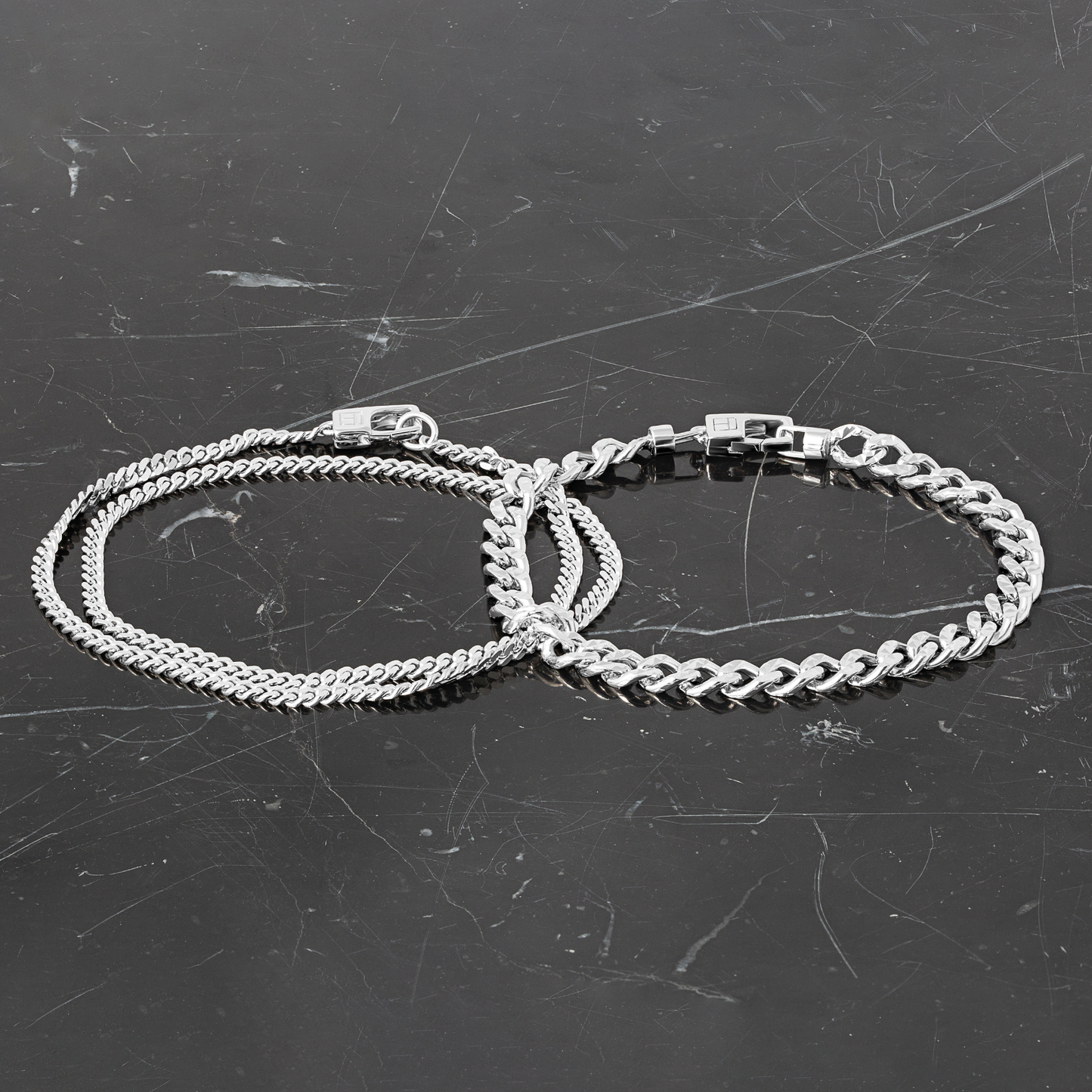Double Curb Chain Bracelet In Sterling Silver