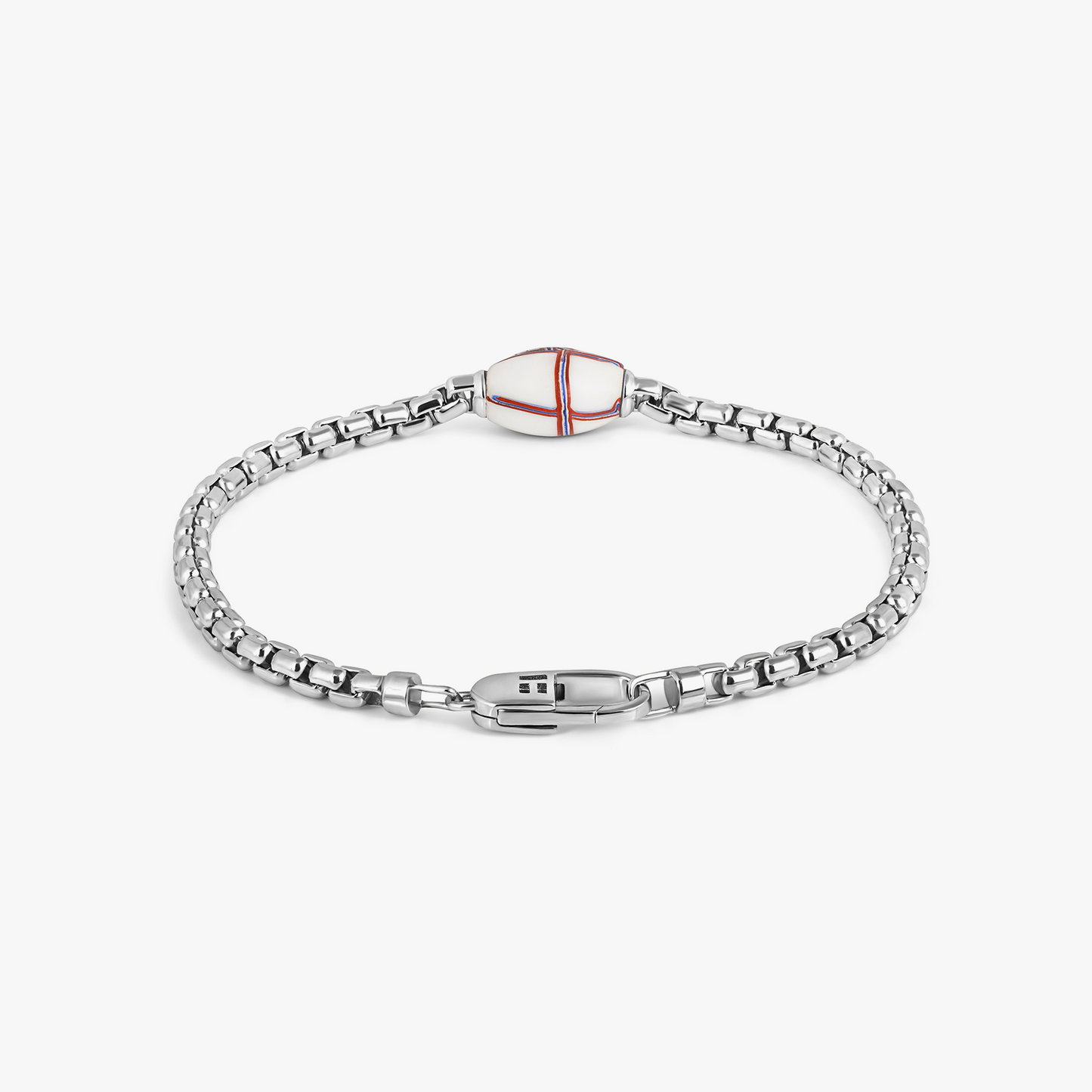 French Cross Chain Bracelet In Sterling Silver With White French Cross Bead (Limited Edition)