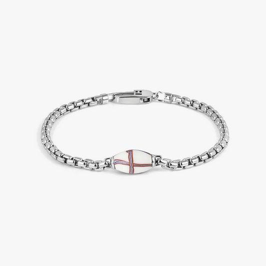French Cross Chain Bracelet In Sterling Silver With White French Cross Bead (Limited Edition)