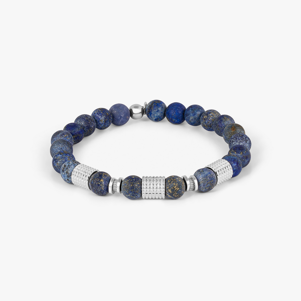 Giza Tubo Semi-Precious Bracelet In Rhodium Plated Sterling Silver With Lapis