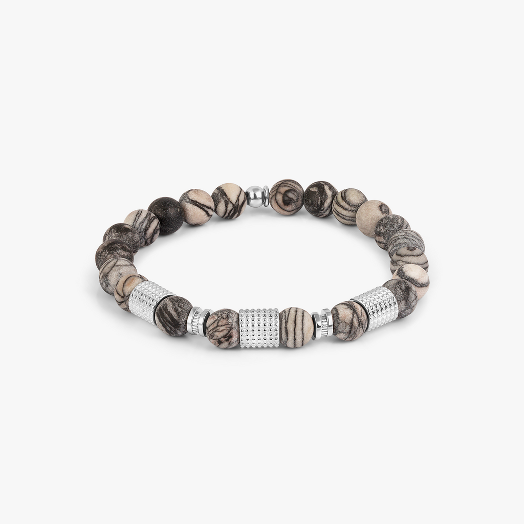 Giza Tubo Semi-Precious Bracelet In Rhodium Plated Sterling Silver With Spiderweb Jasper