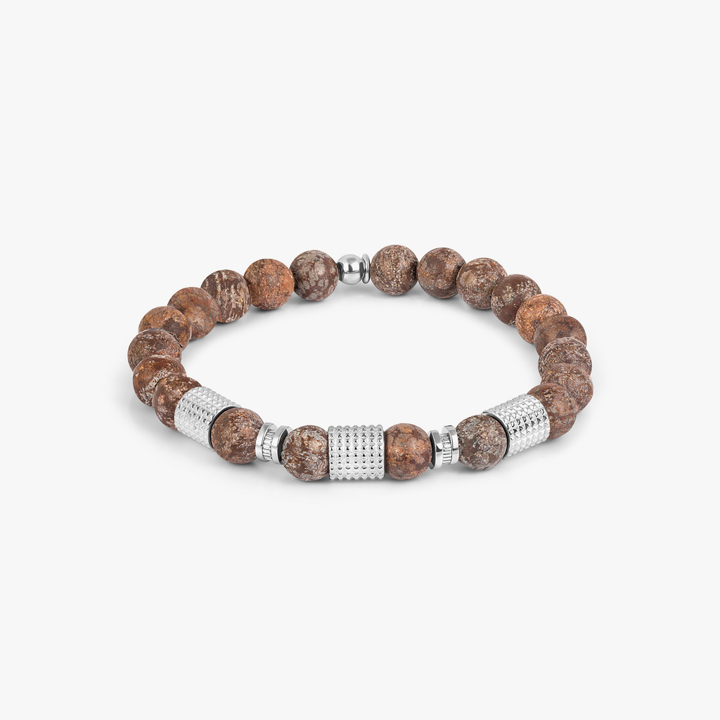 Giza Tubo Semi-Precious Bracelet In Rhodium Plated Sterling Silver With Snowflake Obsidian