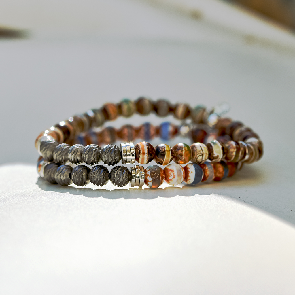 Stonehenge Graffiato Bracelet With Blue And Beige Agate
