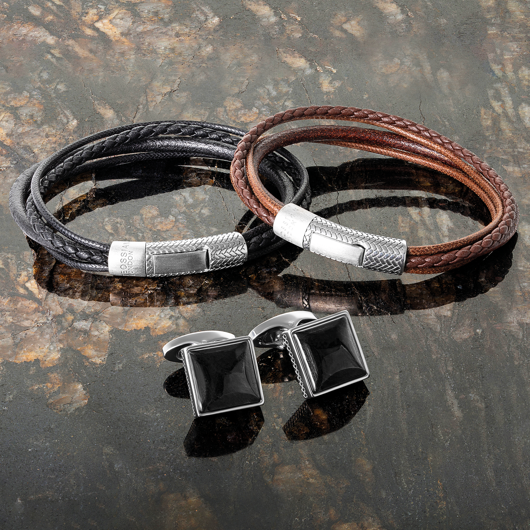 Herringbone Click Multi Strand Bracelet In Black
