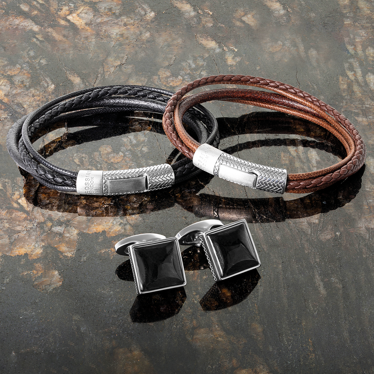 Herringbone Click Multi Strand Bracelet In Brown