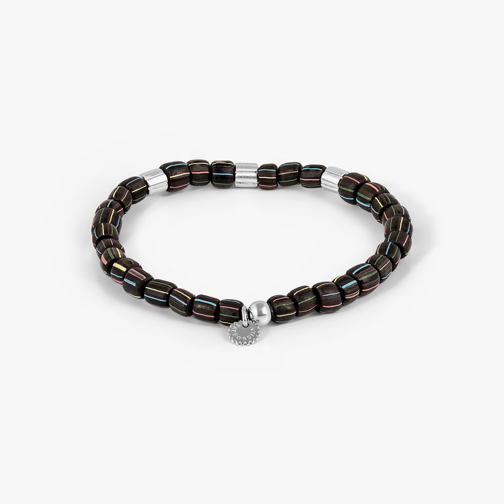 Java Stripes Bracelet In Rhodium Plated Sterling Silver With Black Java Glass (Limited Edition)