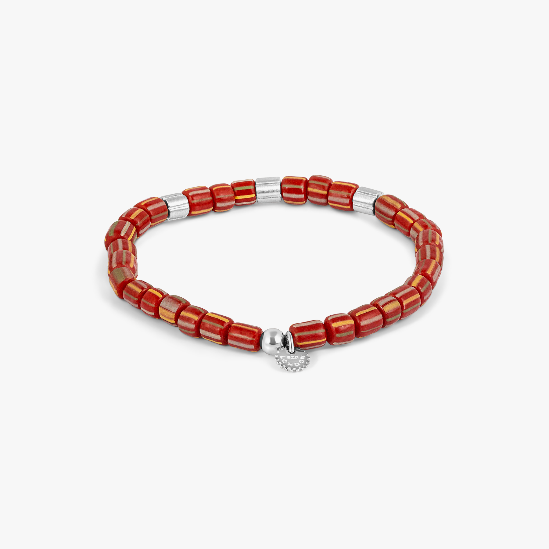 Java Stripes Bracelet In Rhodium Plated Sterling Silver With Red Java Glass (Limited Edition)