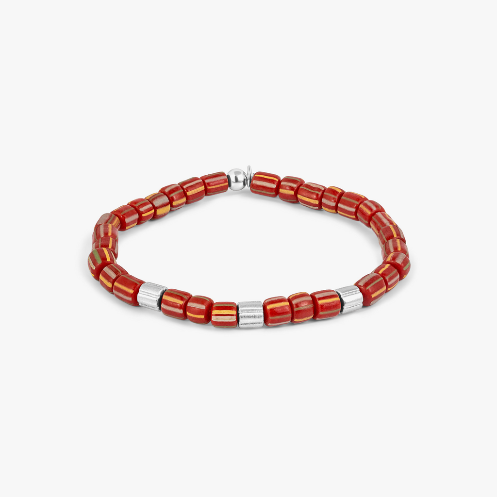 Java Stripes Bracelet In Rhodium Plated Sterling Silver With Red Java Glass (Limited Edition)