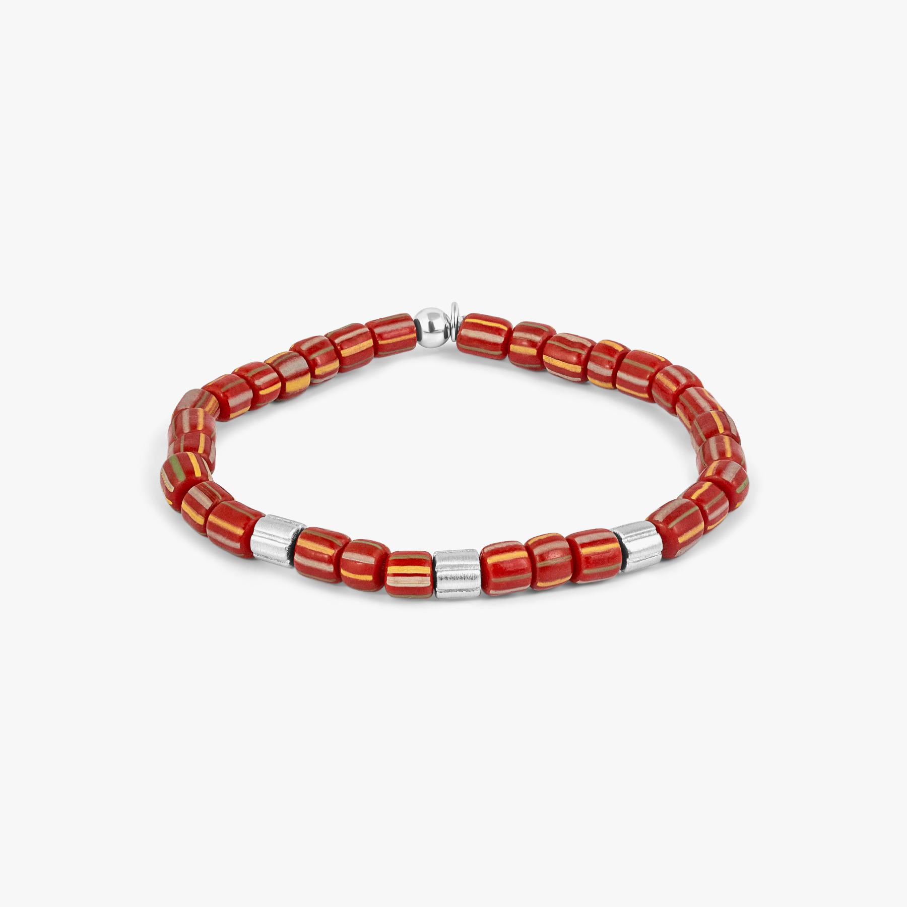 Java Stripes Bracelet In Rhodium Plated Sterling Silver With Red Java Glass (Limited Edition)
