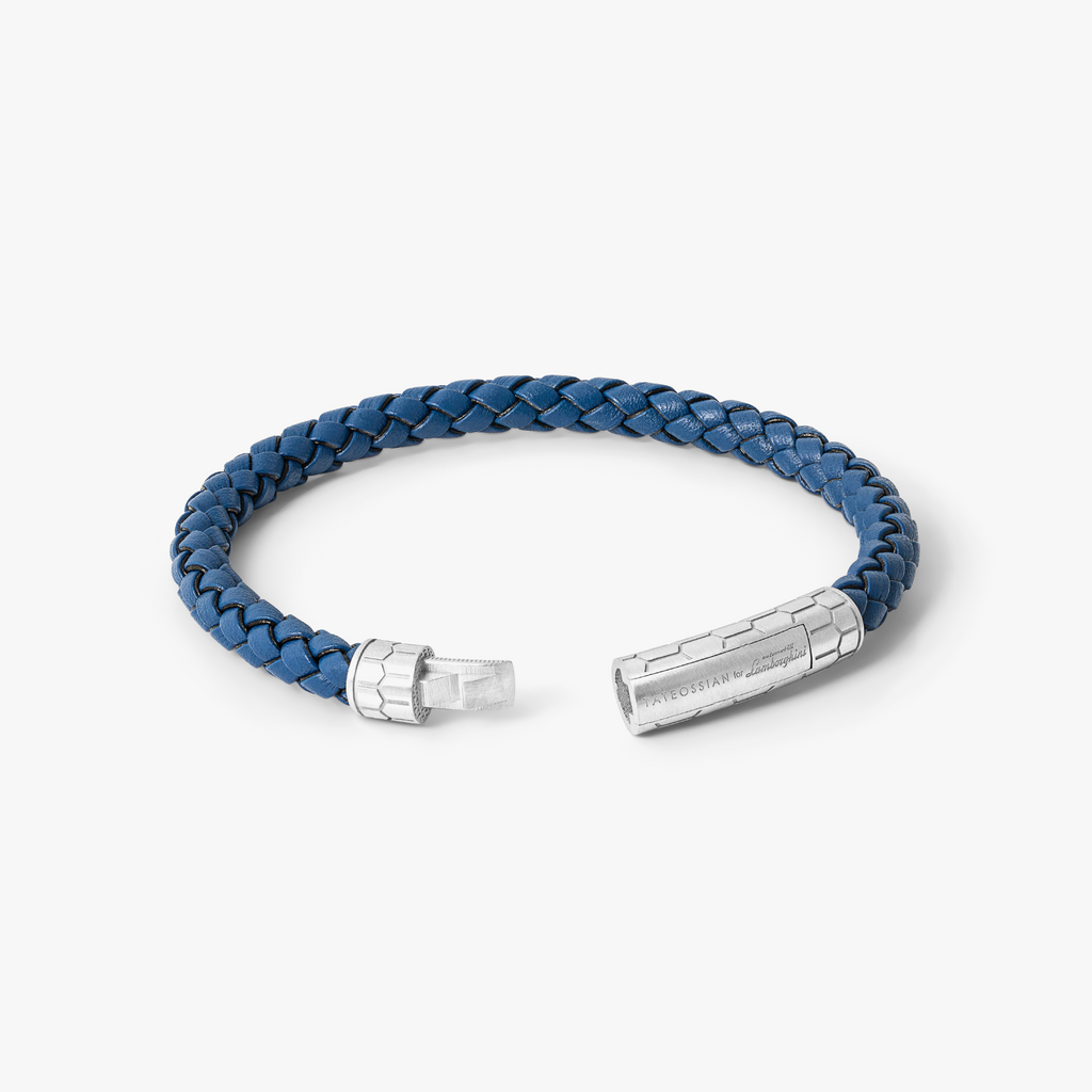 Automobili Lamborghini Hex Click Pelle Bracelet In Blue