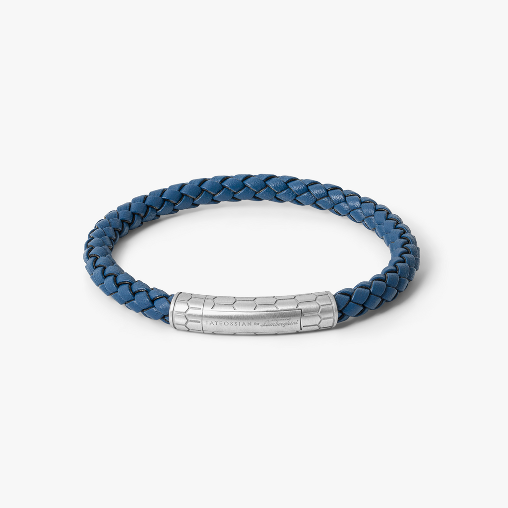 Automobili Lamborghini Hex Click Pelle Bracelet In Blue