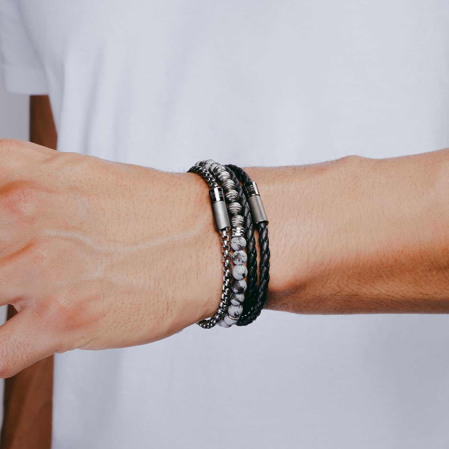 Stonehenge Graffiato Bracelet With Snowflake Obsidian