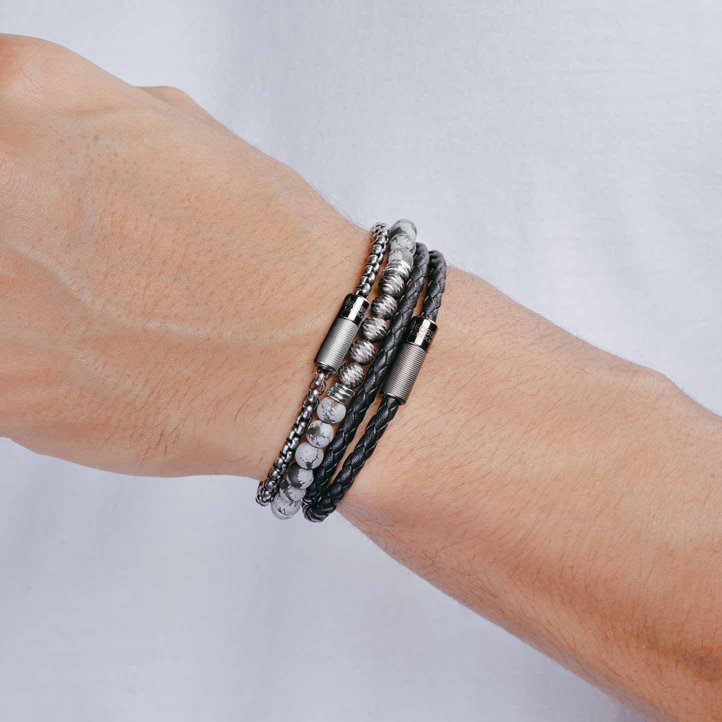 Stonehenge Graffiato Bracelet With Snowflake Obsidian