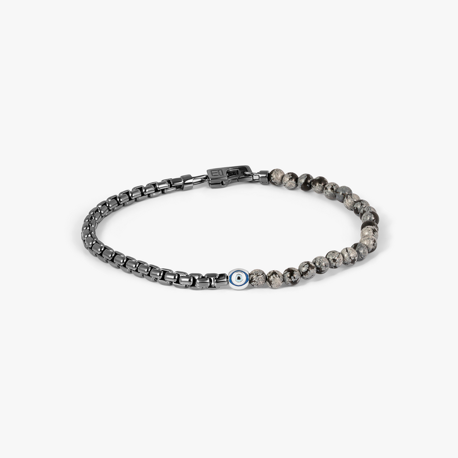 Sennit Box Evil Eye Bracelet In Snowflake Obsidian With Sterling Silver