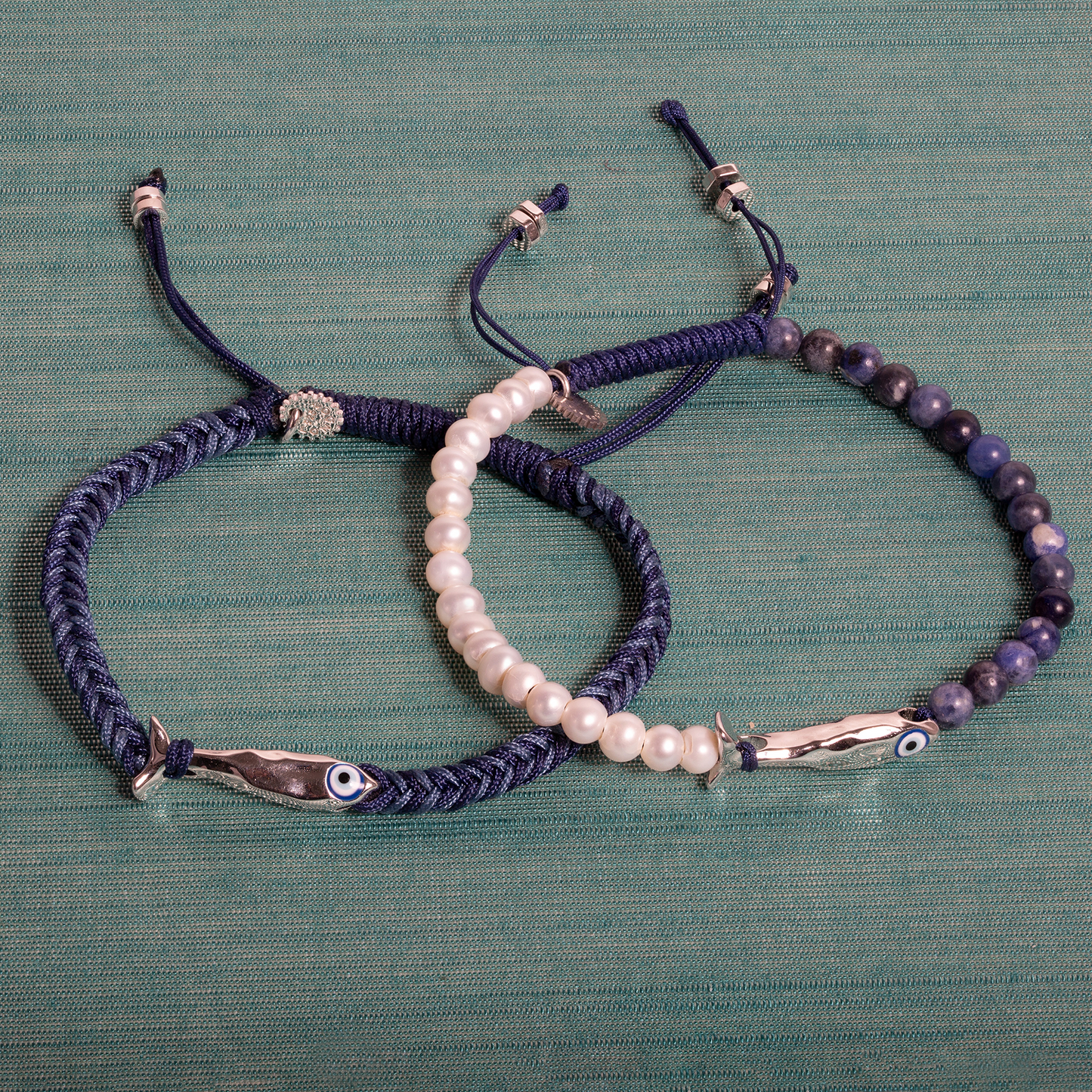 Feng Shui Fish Macrame Bracelet with Fresh Water Pearl & Sodalite