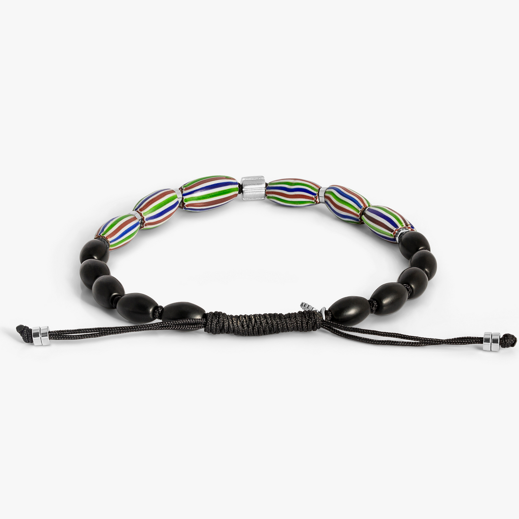 Watermelon Chevron Macrame Bracelet in Black Agate (Limited Edition)